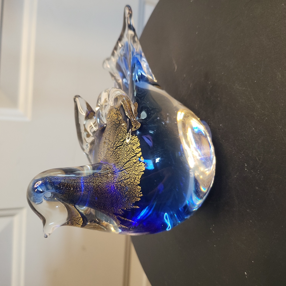 Hand Blown Glass Blue Bird with Gold Flakes - Picture 4 of 10